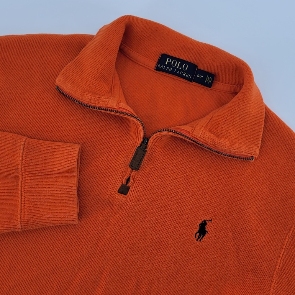 Polo Ralph Lauren 1/4 Zip Pullover Mens Small Orange Ribbed Cotton Sweater